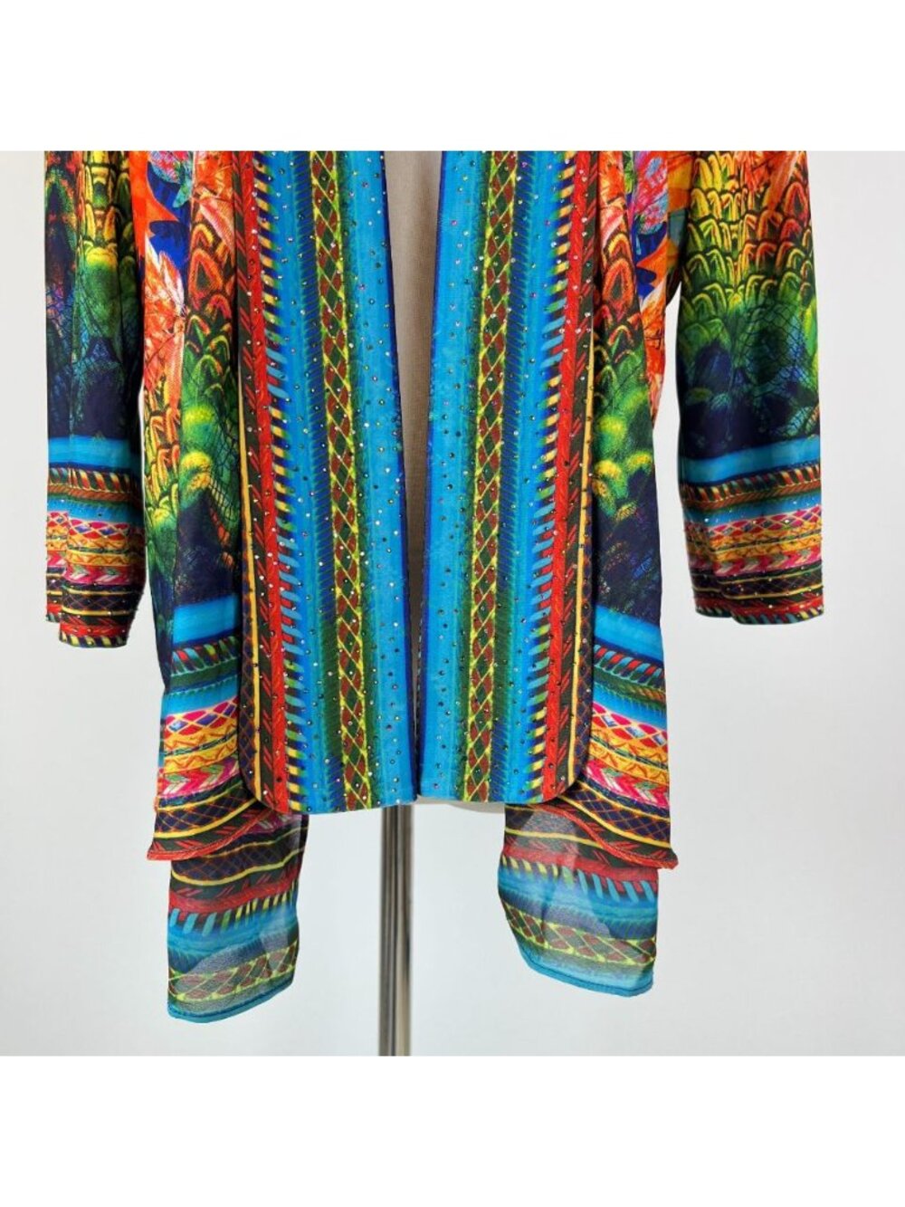 NWOT Ali Miles Floral Multicolor Rhinestone Women’s Open Front Cardigan Size PM - Picture 4 of 14